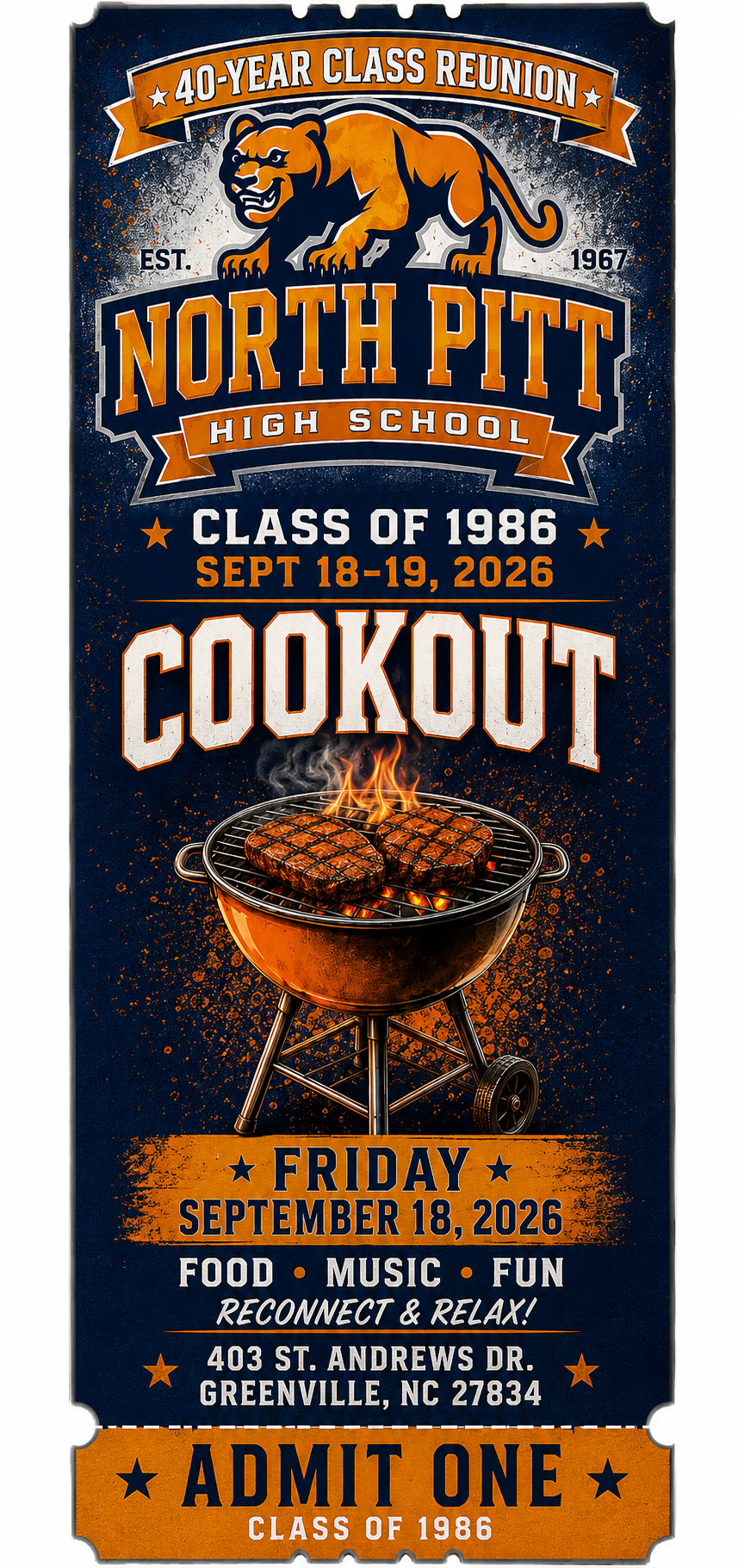 Friday Cookout flyer — September 18, 2026, 403 St. Andrews Dr., Greenville, NC